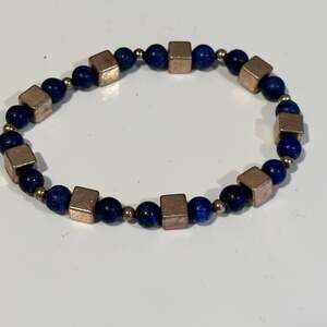 Lapis Lazuli and Metal Cube Beaded Bracelet